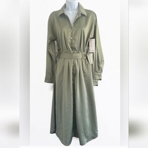 French Connection Women's Tailored Fit Long Shirt Midi Dress - Olive